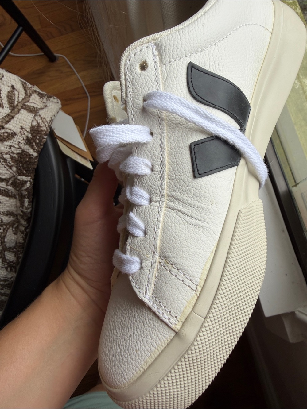 Veja White Sneakers with Black V Detail - Picture 10 of 12
